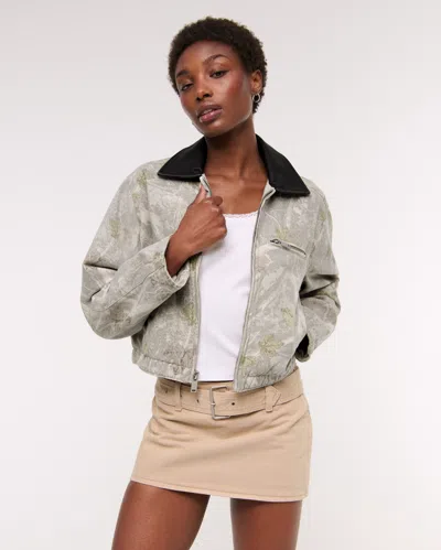 Abercrombie & Fitch Cropped Twill Trucker Jacket In Green