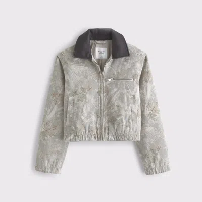 Abercrombie & Fitch Cropped Twill Trucker Jacket In Green