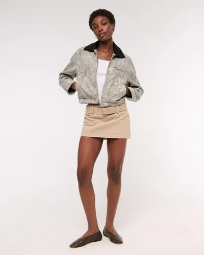 Abercrombie & Fitch Cropped Twill Trucker Jacket In Green