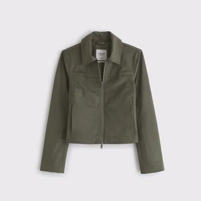 Abercrombie & Fitch Slim Zip Vegan Suede Jacket In Green