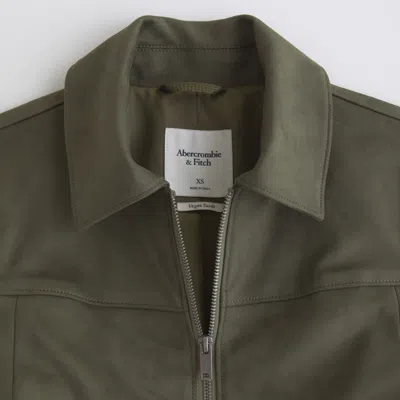Abercrombie & Fitch Slim Zip Vegan Suede Jacket In Green