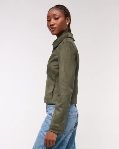Abercrombie & Fitch Slim Zip Vegan Suede Jacket In Green