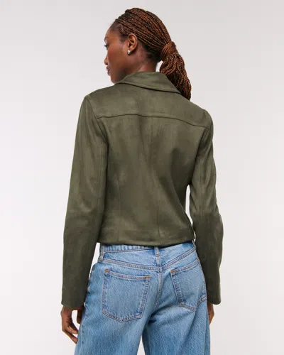Abercrombie & Fitch Slim Zip Vegan Suede Jacket In Green