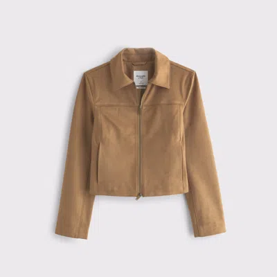 Abercrombie & Fitch Slim Zip Vegan Suede Jacket In Brown