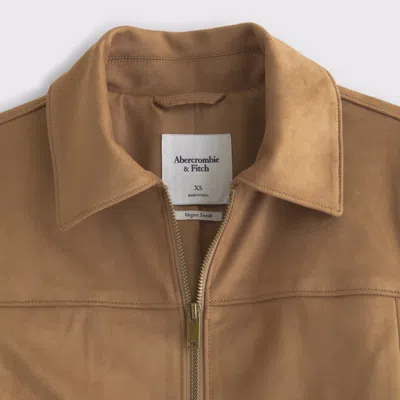 Abercrombie & Fitch Slim Zip Vegan Suede Jacket In Brown