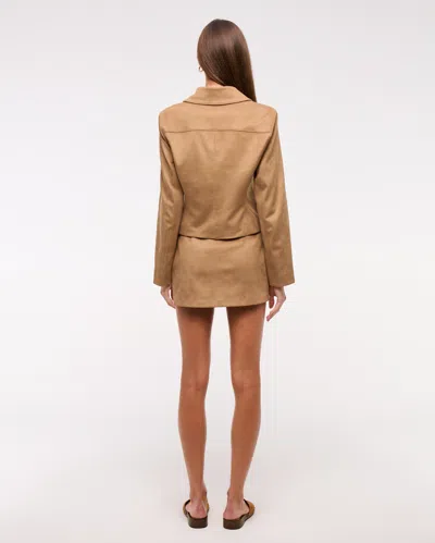 Abercrombie & Fitch Slim Zip Vegan Suede Jacket In Brown