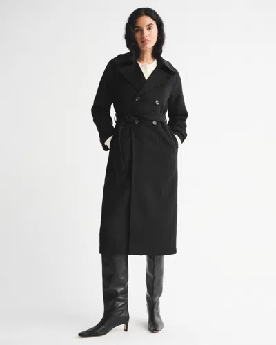 Abercrombie & Fitch A&f Carrie Wool-blend Trench Coat In Black