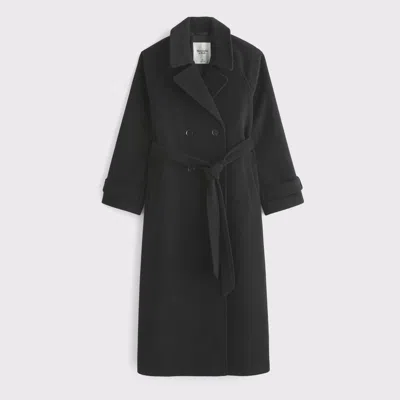 Abercrombie & Fitch A&f Carrie Wool-blend Trench Coat In Black
