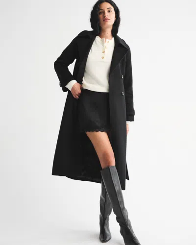 Abercrombie & Fitch A&f Carrie Wool-blend Trench Coat In Black