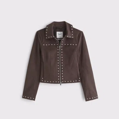 Abercrombie & Fitch Slim Zip Vegan Suede Jacket In Brown