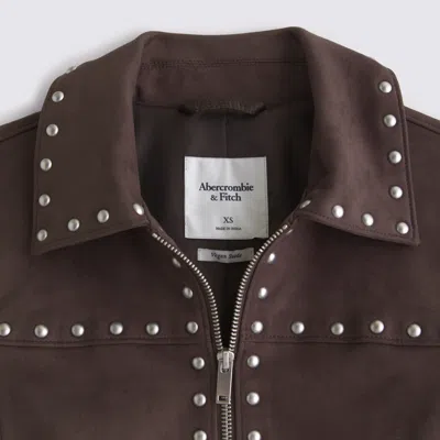 Abercrombie & Fitch Slim Zip Vegan Suede Jacket In Brown