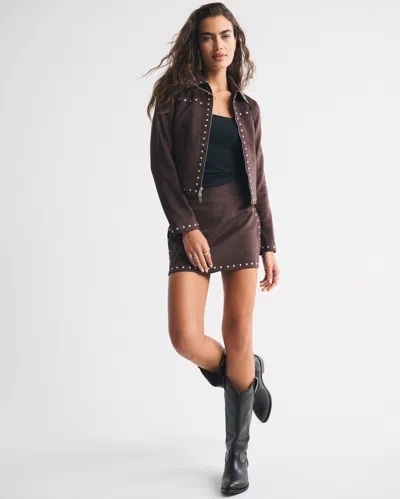 Abercrombie & Fitch Slim Zip Vegan Suede Jacket In Brown