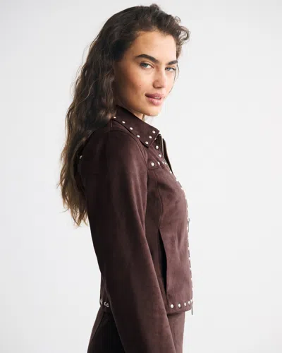 Abercrombie & Fitch Slim Zip Vegan Suede Jacket In Brown