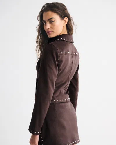 Abercrombie & Fitch Slim Zip Vegan Suede Jacket In Brown