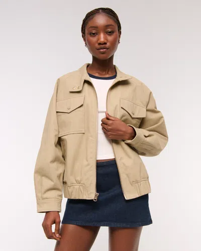 Abercrombie & Fitch Relaxed Twill Bomber Jacket In Neutral