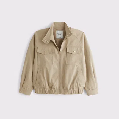 Abercrombie & Fitch Relaxed Twill Bomber Jacket In Neutral