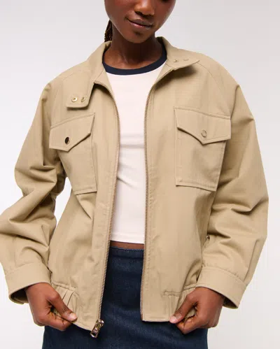 Abercrombie & Fitch Relaxed Twill Bomber Jacket In Neutral