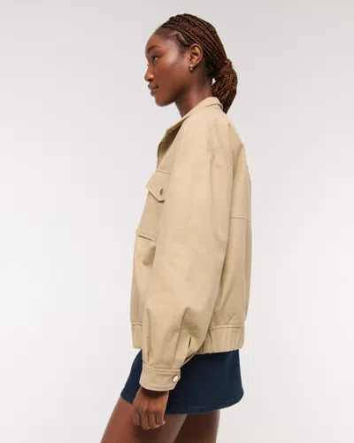 Abercrombie & Fitch Relaxed Twill Bomber Jacket In Neutral