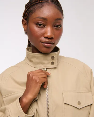 Abercrombie & Fitch Relaxed Twill Bomber Jacket In Neutral