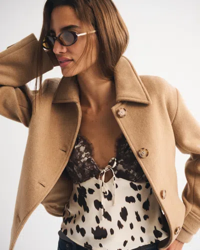 Abercrombie & Fitch Short Wool-blend Coat In Brown