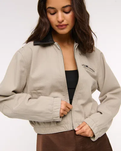 Abercrombie & Fitch Cropped Twill Trucker Jacket In Brown