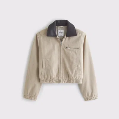 Abercrombie & Fitch Cropped Twill Trucker Jacket In Brown