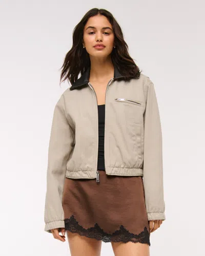 Abercrombie & Fitch Cropped Twill Trucker Jacket In Brown