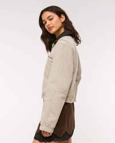 Abercrombie & Fitch Cropped Twill Trucker Jacket In Brown