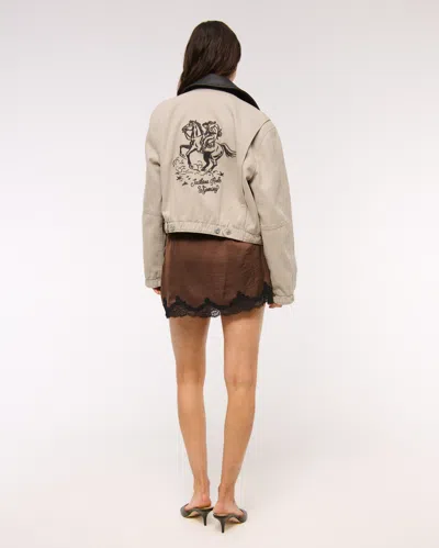 Abercrombie & Fitch Cropped Twill Trucker Jacket In Brown