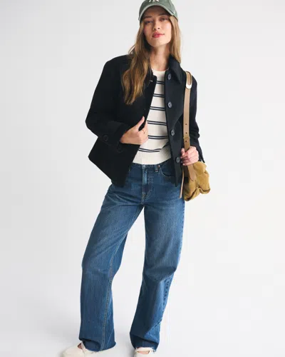 Abercrombie & Fitch Short Wool-blend Coat In Black