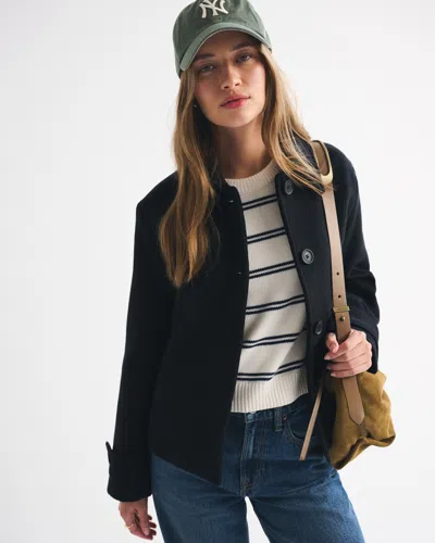 Abercrombie & Fitch Short Wool-blend Coat In Black