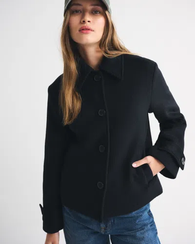 Abercrombie & Fitch Short Wool-blend Coat In Black