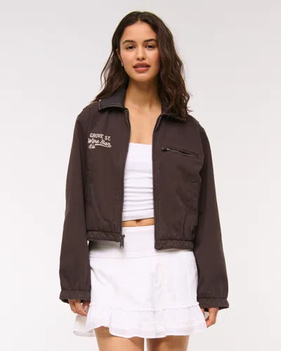 Abercrombie & Fitch Cropped Twill Trucker Jacket In Brown