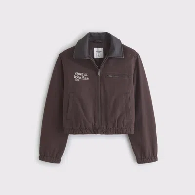 Abercrombie & Fitch Cropped Twill Trucker Jacket In Brown