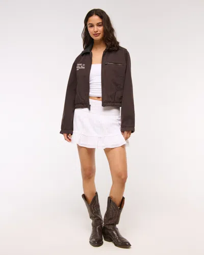 Abercrombie & Fitch Cropped Twill Trucker Jacket In Brown