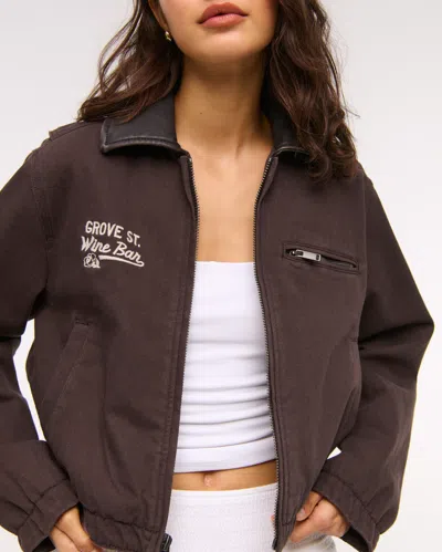 Abercrombie & Fitch Cropped Twill Trucker Jacket In Brown