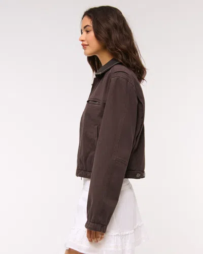 Abercrombie & Fitch Cropped Twill Trucker Jacket In Brown
