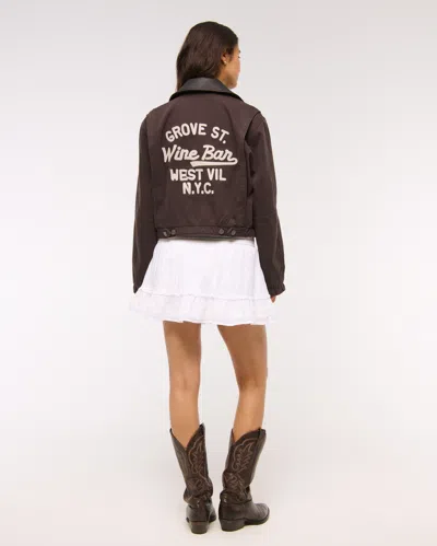 Abercrombie & Fitch Cropped Twill Trucker Jacket In Brown