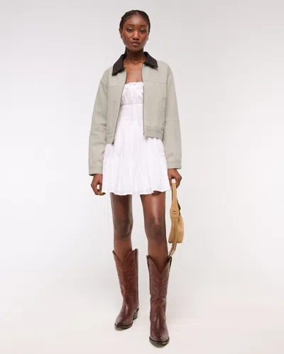 Abercrombie & Fitch Denim Zip-up Jacket In Gray