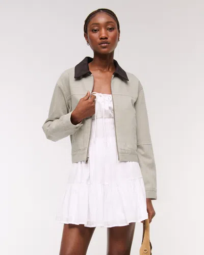 Abercrombie & Fitch Denim Zip-up Jacket In Gray