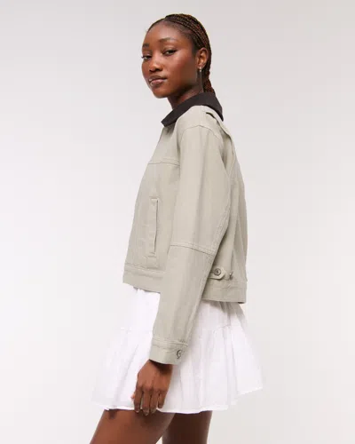 Abercrombie & Fitch Denim Zip-up Jacket In Gray