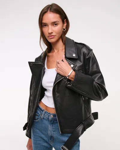 Abercrombie & Fitch Vegan Leather Biker Jacket In Black