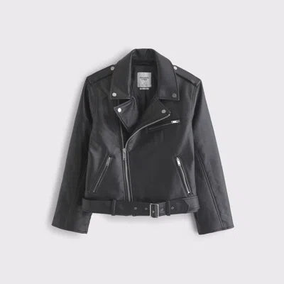 Abercrombie & Fitch Vegan Leather Biker Jacket In Black
