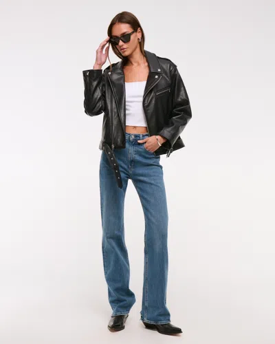 Abercrombie & Fitch Vegan Leather Biker Jacket In Black