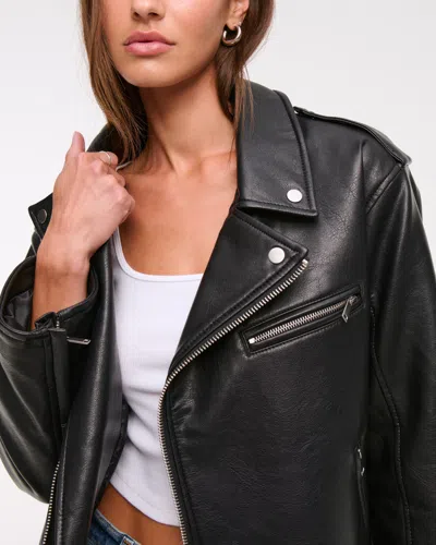 Abercrombie & Fitch Vegan Leather Biker Jacket In Black
