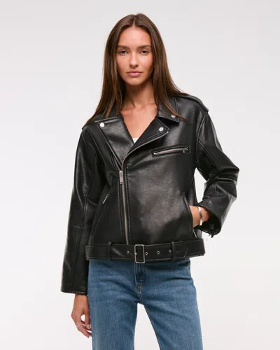 Abercrombie & Fitch Vegan Leather Biker Jacket In Black