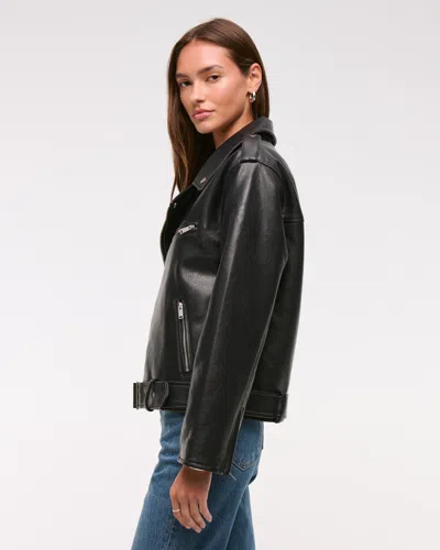 Abercrombie & Fitch Vegan Leather Biker Jacket In Black