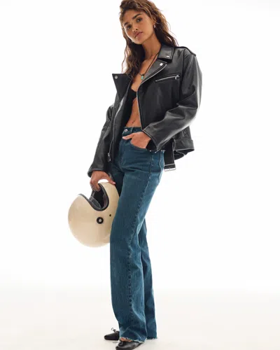 Abercrombie & Fitch Vegan Leather Biker Jacket In Black