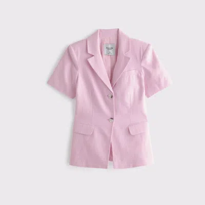 Abercrombie & Fitch Short-sleeve Premium Linen Blazer In Animal Print