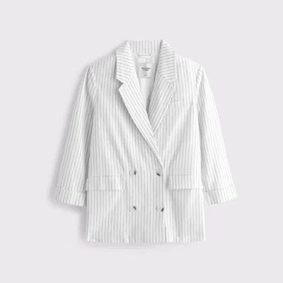 Abercrombie & Fitch Double-breasted Linen-blend Slouchy Blazer In White